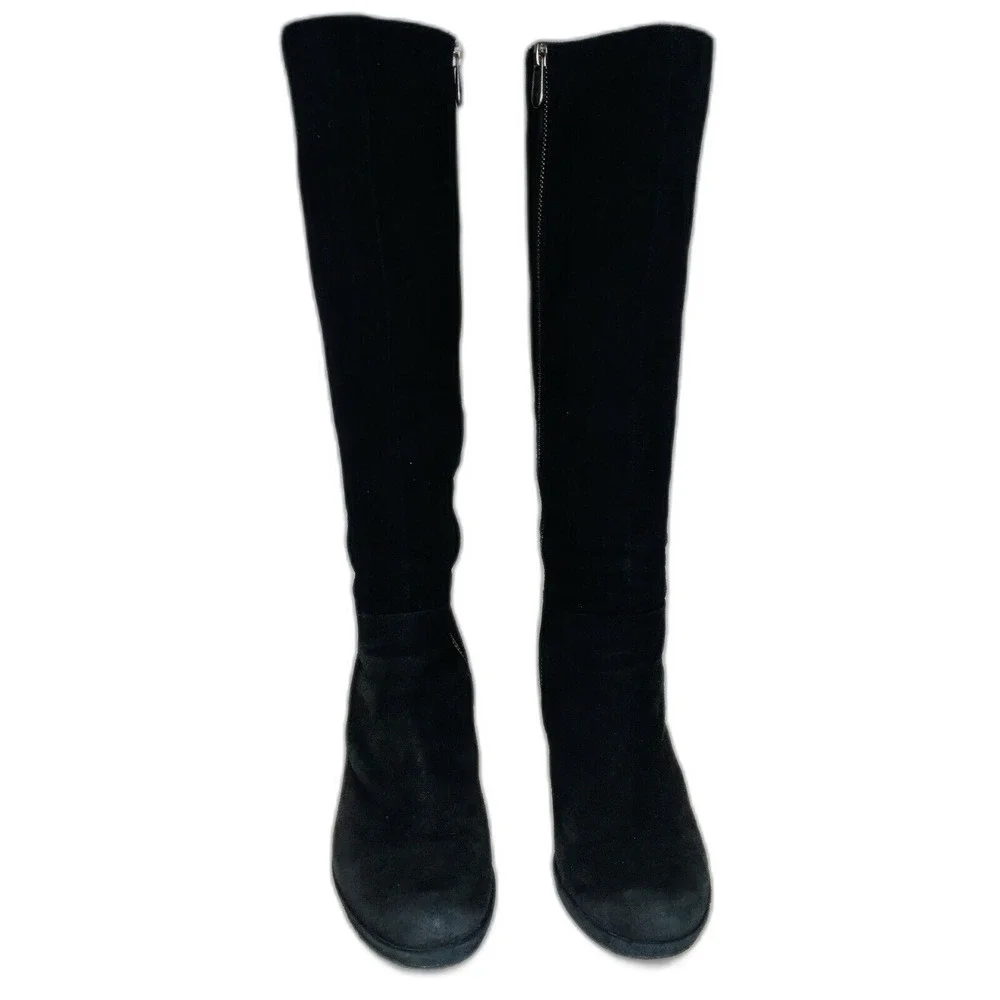 Adrienne Vittadini Patrick Suede Heeled boots Black Knee High Zip Up Women's 7.5